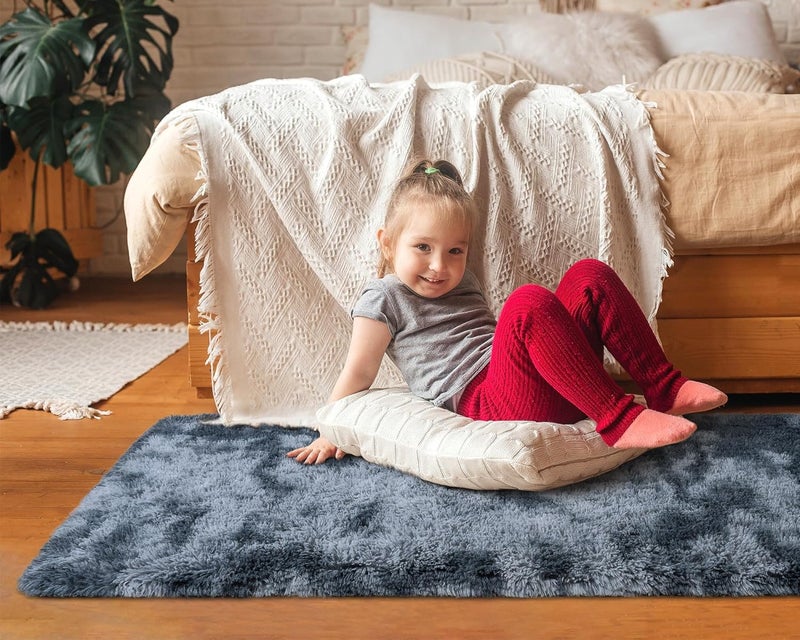 Softlife Area Rug for Bedroom, Fluffy Shag Plush Tie Dyed Rainbow Blue for Living Room Girls, Shaggy Throw Carpet for Kids Soft Fuzzy Runner Small 2x6 Runners for Hallways Dorm - Image 5